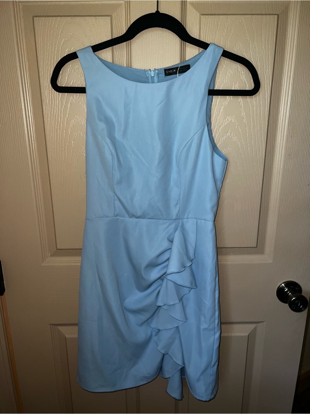 SHEIN Sky Blue Sleeveless Ruffle Mini Dress
